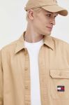 Бавовняна сорочка Tommy Jeans чоловіча колір бежевий relaxed класичний комір