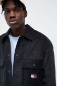 Вельветова куртка Tommy Jeans колір чорний перехідна oversize