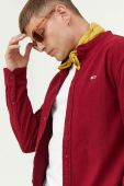 Бавовняна сорочка Tommy Jeans чоловіча колір бордовий regular зі стійкою