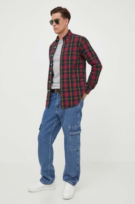 Бавовняна сорочка Polo Ralph Lauren чоловіча колір червоний regular комір button-down (3429294)