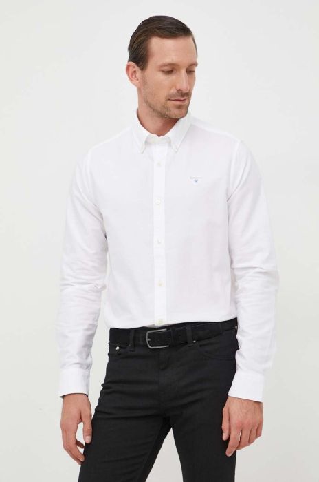 Бавовняна сорочка Barbour Oxtown чоловіча колір білий slim комір button-down
