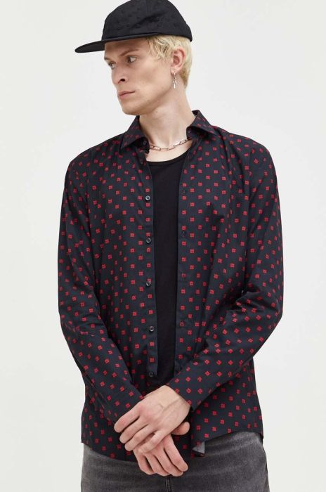 Бавовняна сорочка HUGO чоловіча колір чорний slim класичний комір (3485802)