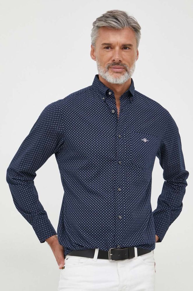 Бавовняна сорочка Gant чоловіча колір синій regular комір button-down (3621649)