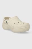 Шльопанці Crocs Classic Platform Lined Clog жіночі колір бежевий на платформі 207938