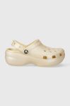 Шльопанці Crocs CLASSIC PLATFORM SHIMMER CLOG жіночі колір бежевий на платформі 208590