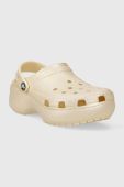 Шльопанці Crocs CLASSIC PLATFORM SHIMMER CLOG жіночі колір бежевий на платформі 208590