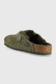 Замшеві шльопанці Birkenstock Boston FUR чоловічі колір зелений 1025686