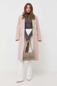 Вовняне пальто Pinko колір бежевий перехідний двобортний