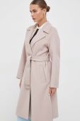Вовняне пальто Liu Jo колір бежевий перехідний двобортний