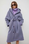 Вовняне пальто Samsoe Samsoe колір фіолетовий перехідний oversize