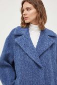 Вовняне пальто Weekend Max Mara перехідний двобортний колір блакитний (3429350)