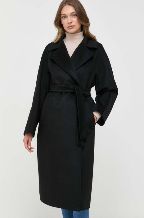 Вовняне пальто Weekend Max Mara колір чорний перехідний двобортний