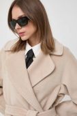 Вовняне пальто Weekend Max Mara колір бежевий перехідний без застібки
