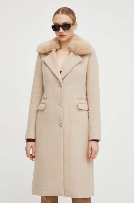 Пальто з домішкою вовни Guess колір бежевий перехідний