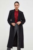 Вовняне пальто Notes du Nord колір чорний перехідний двобортний