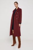 Вовняне пальто Pepe Jeans колір бордовий перехідний двобортний