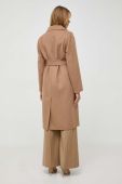 Вовняне пальто BOSS колір бежевий перехідний двобортний
