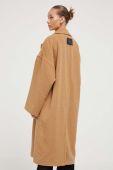 Вовняне пальто HUGO колір бежевий перехідний без застібки
