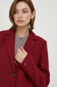Вовняне пальто Tommy Hilfiger колір бордовий перехідний (3437713)