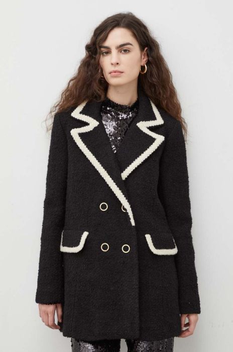 Піджак з домішкою вовни BA&SH колір чорний двобортний візерунок