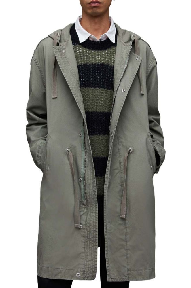 Бавовняне пальто AllSaints Comiso колір зелений перехідне