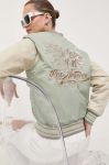 Куртка-бомбер Guess жіночий колір зелений перехідна