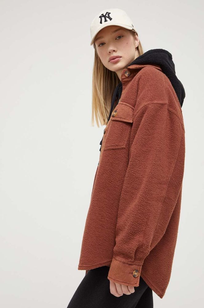 Сорочка Billabong жіноча колір коричневий relaxed класичний комір