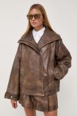 Шкіряна куртка Remain жіноча колір коричневий перехідна oversize
