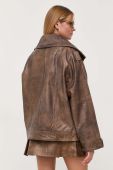 Шкіряна куртка Remain жіноча колір коричневий перехідна oversize