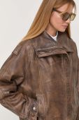 Шкіряна куртка Remain жіноча колір коричневий перехідна oversize