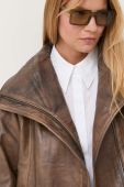 Шкіряна куртка Remain жіноча колір коричневий перехідна oversize