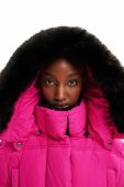 Пальто Desigual 23WWEWAZ WOMAN WOVEN PADDED LONG OVERCOA жіноче колір рожевий зимове