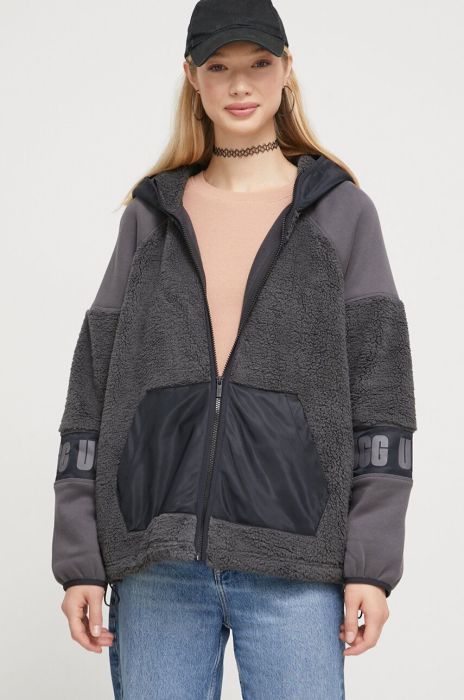 Кофта UGG жіноча колір чорний з капюшоном з принтом