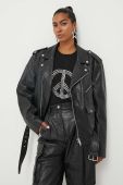 Шкіряна куртка Moschino Jeans жіноча колір чорний перехідна oversize