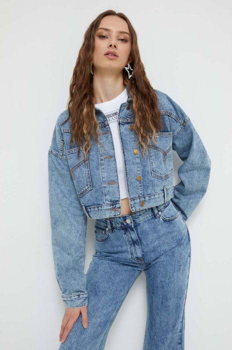 Джинсова куртка Moschino Jeans жіноча перехідна oversize колір блакитний (3492803)