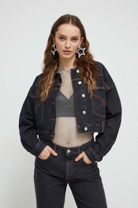 Джинсова куртка Moschino Jeans жіноча колір чорний перехідна oversize