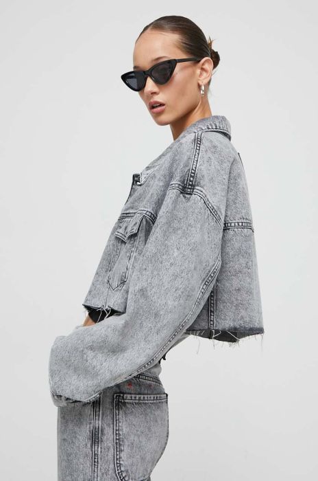 Джинсова куртка HUGO x Bella Poarch жіноча колір сірий перехідна oversize