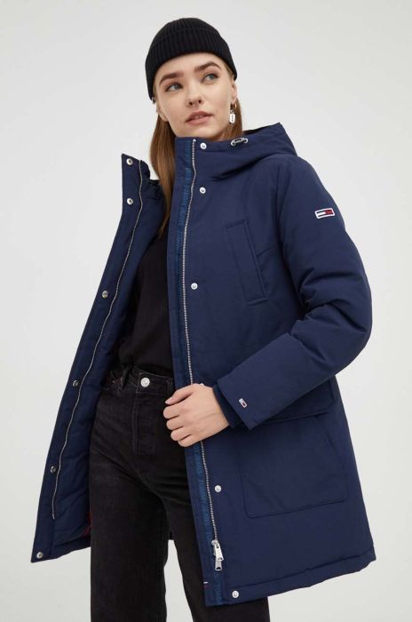 Пухова куртка Tommy Jeans жіноча колір синій перехідна (3492849)