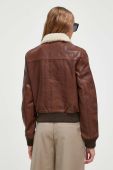 Шкіряна куртка Superdry жіноча колір коричневий перехідна