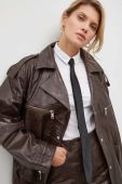 Шкіряна куртка Gestuz жіноча колір коричневий перехідна (3617859)