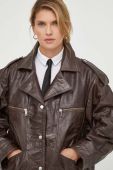 Шкіряна куртка Gestuz жіноча колір коричневий перехідна (3617859)