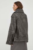 Шкіряна куртка Remain жіноча колір сірий перехідна oversize