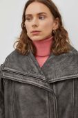 Шкіряна куртка Remain жіноча колір сірий перехідна oversize