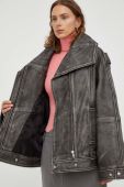 Шкіряна куртка Remain жіноча колір сірий перехідна oversize