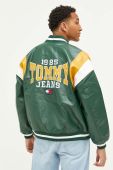 Куртка-бомбер Tommy Jeans чоловічий колір зелений перехідна oversize