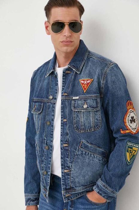 Джинсова куртка Guess чоловіча перехідна колір блакитний