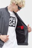 Вовняна куртка-бомбер HUGO колір сірий перехідна