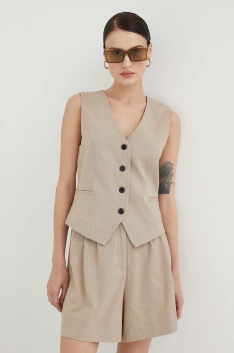 Безрукавка Bruuns Bazaar колір бежевий однобортний