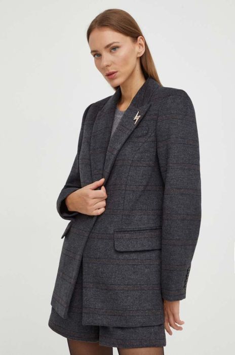 Вовняний піджак Bruuns Bazaar колір сірий однобортний візерунок