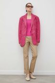 Шкіряний піджак 2NDDAY колір рожевий однобортний однотонна